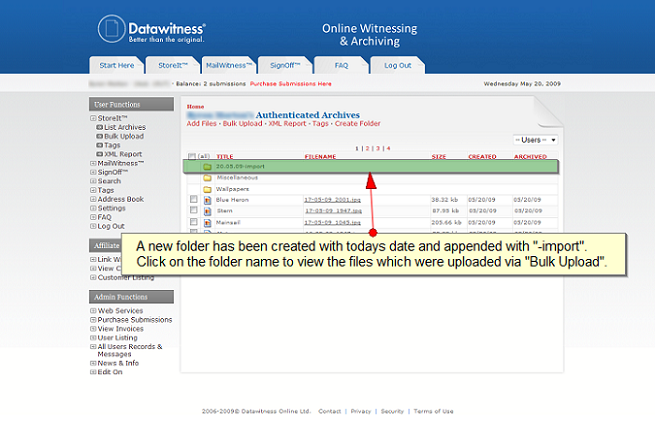 Navigate to Import folder - Archive files online